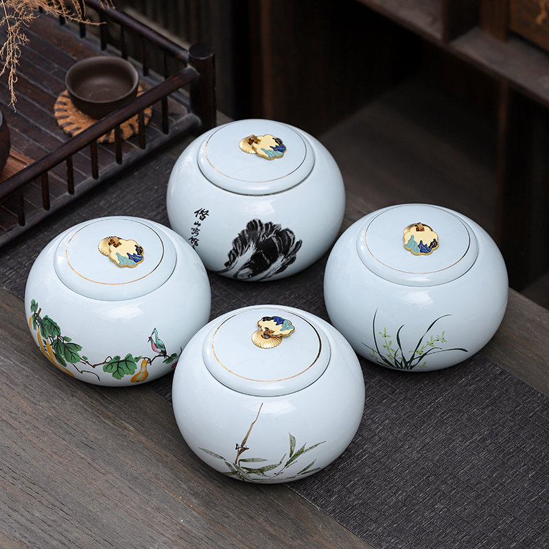 Coffee Tea And Bean Leaf - Blue-green Porcelain Tea Leaf Jar Round