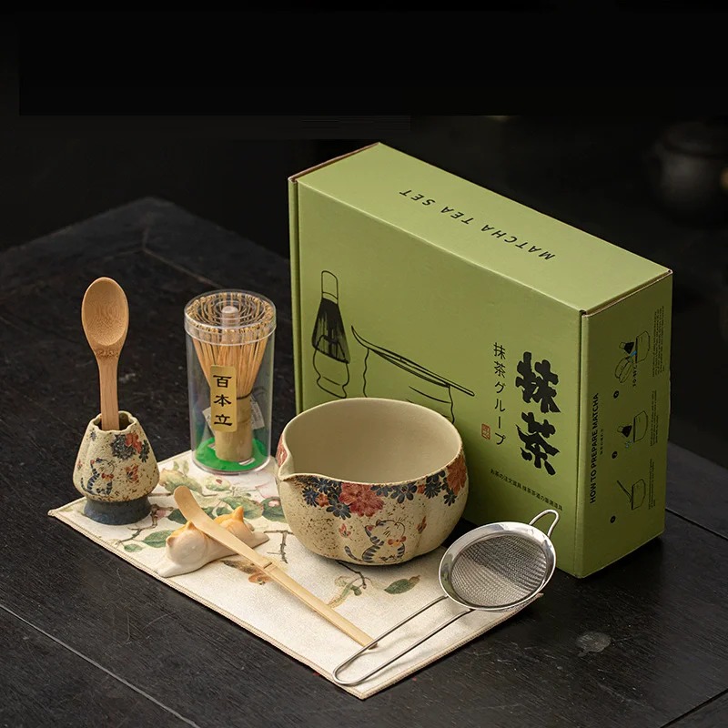 Matcha Whisk Set - 8PCS Japanese Flint red Matcha Making