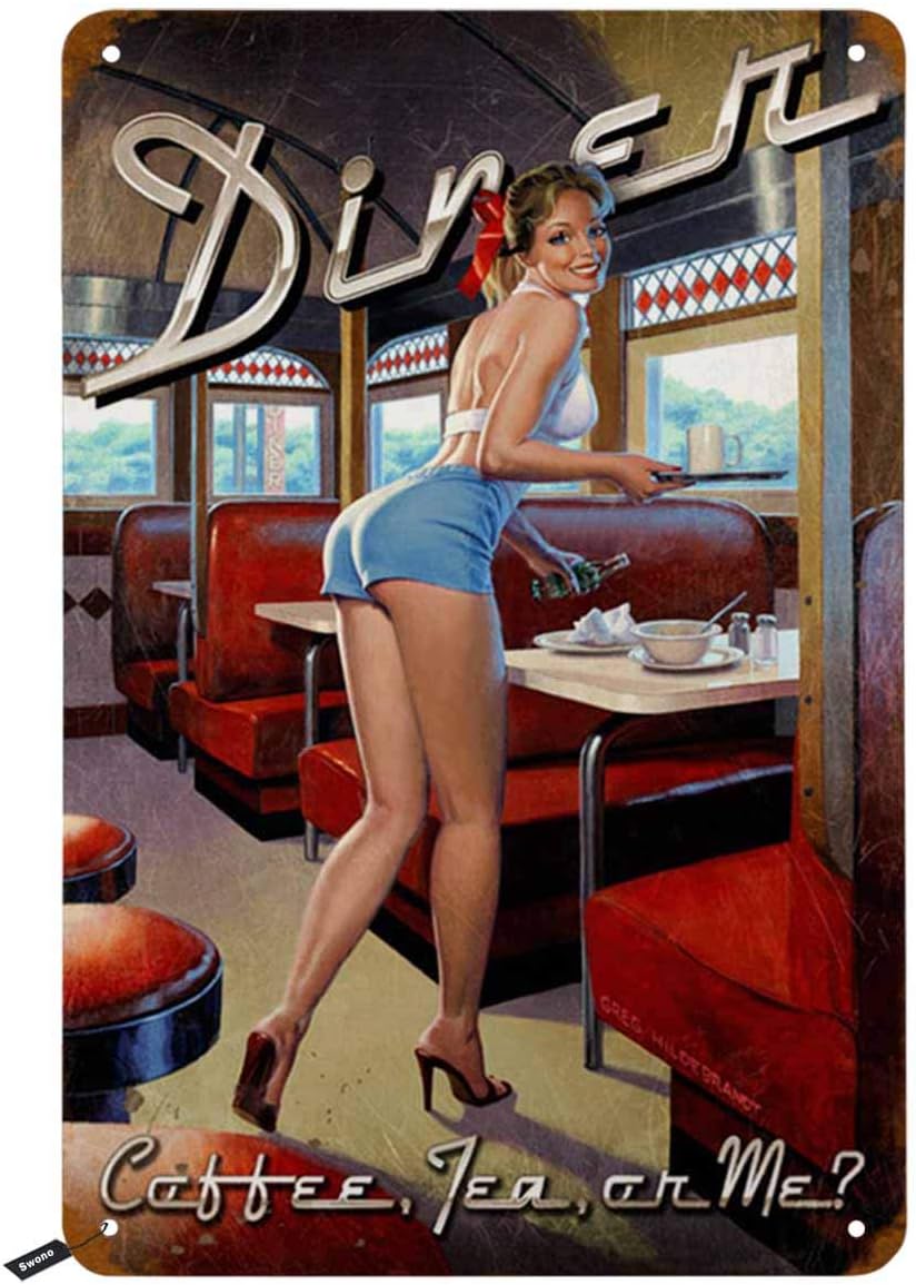Coffee Tea With Me - Swono Dinner Tin Signs,Pinup Girl Smile