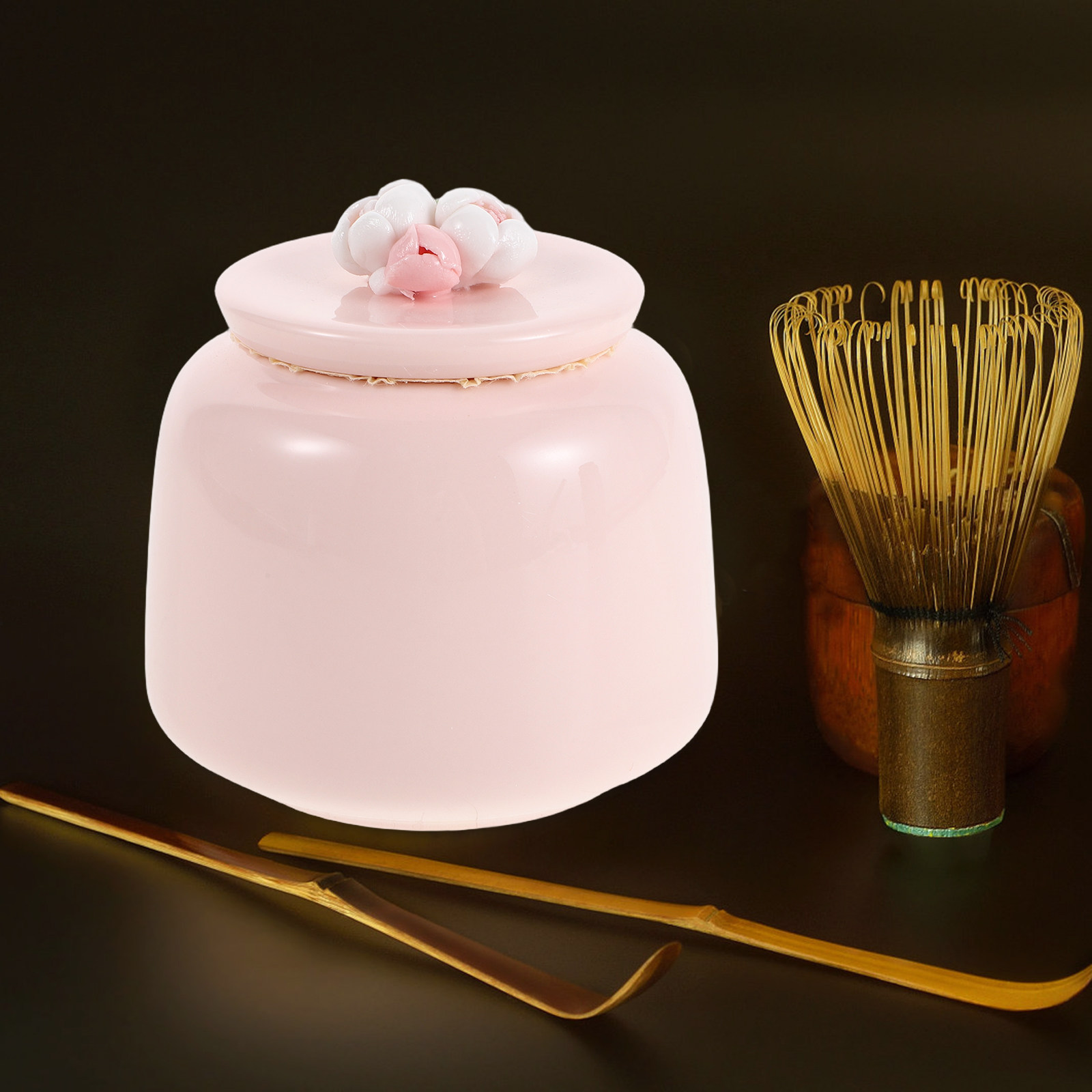 Ceramic Tea Jar Pink Porcelain - Coffee Tea And Bean Leaf review and price