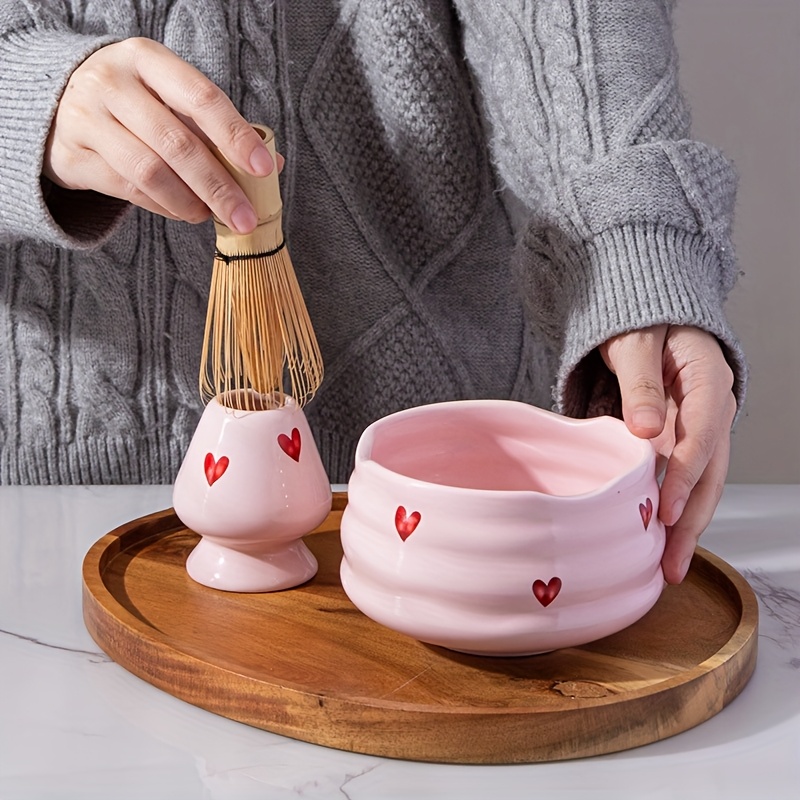 5pcs Pink Heart Decal Ceramic  - Matcha Whisk Set review and price