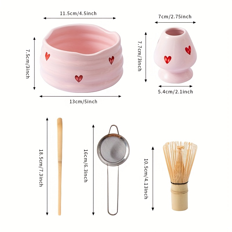 5pcs Pink Heart Decal Ceramic  - Matcha Whisk Set review and price
